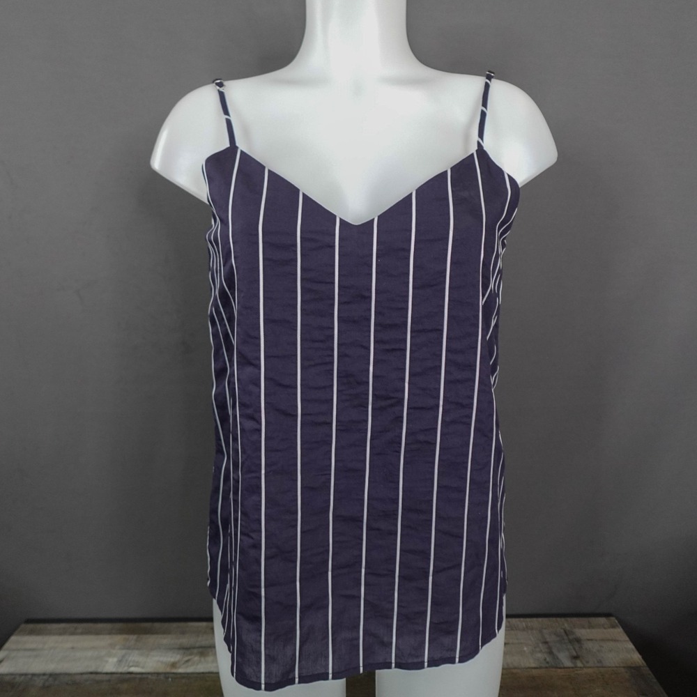 Monteri Womens Top Petite Medium Blue Striped Corporate Career Classic Capsule